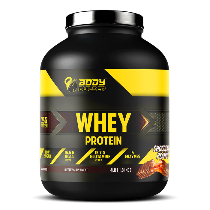 Body Builder Whey Protein, Chocolate Peanut, 4 LB, 25 g of Whey Protein Per 1 Scoop