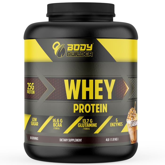 Body Builder Whey Protein, Latte Caramel, 4 LB, 25 g of Whey Protein Per 1 Scoop