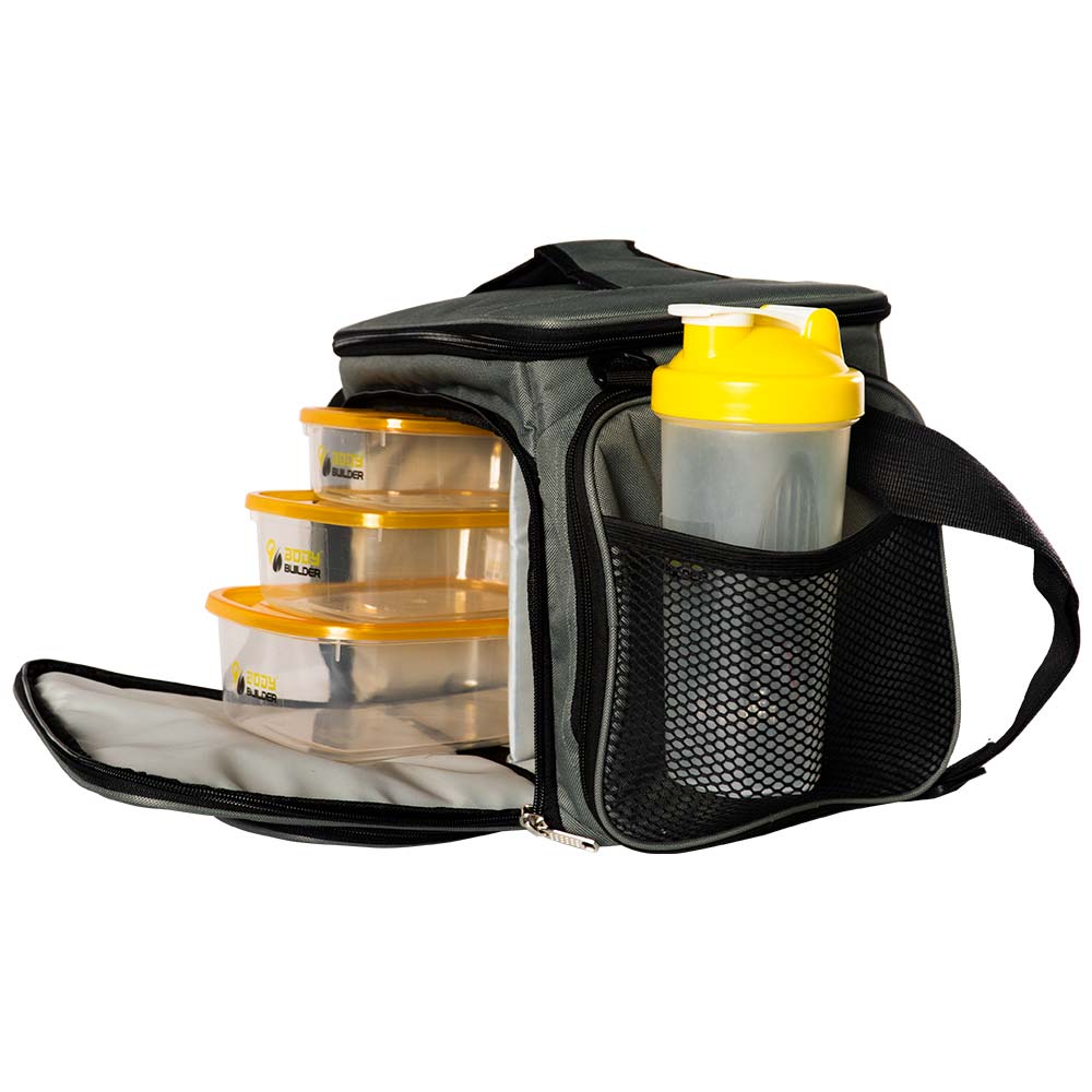 Body Builder Meal Bag, 6 Containers, Shoulder, Leak Proof, Waterproof, Portable & Reusable