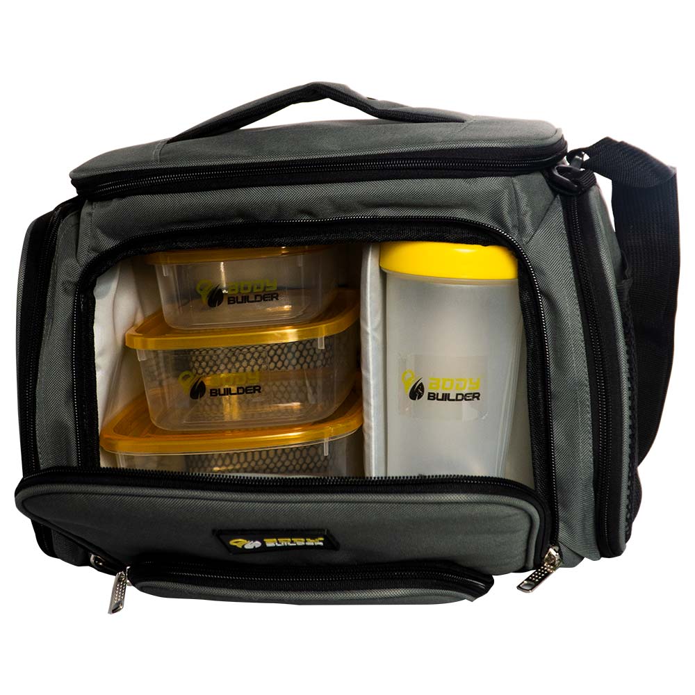 Body Builder Meal Bag, 6 Containers, Shoulder, Leak Proof, Waterproof, Portable & Reusable