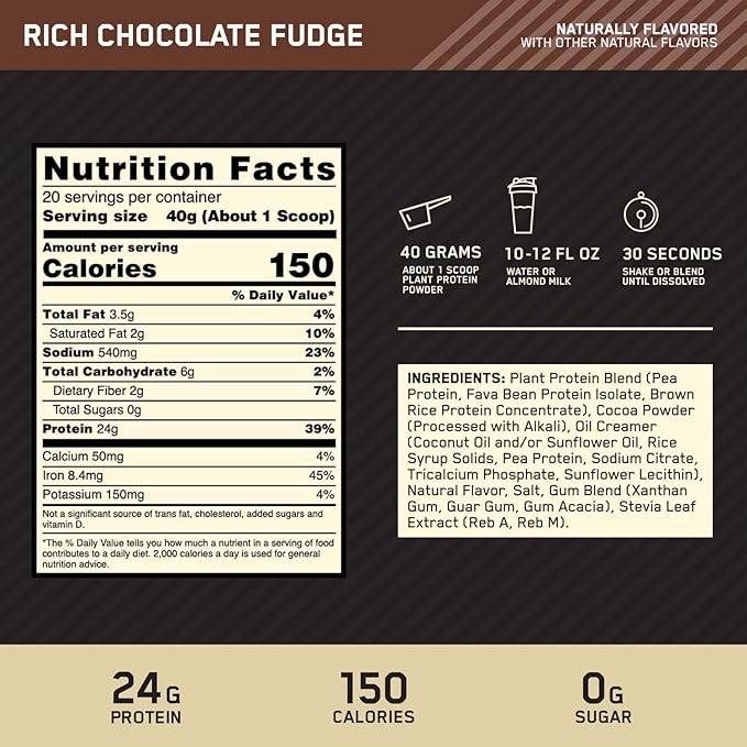 Gold Standard 100% Plant Protein 800g - Chocolate Fudge - nutrimarketae