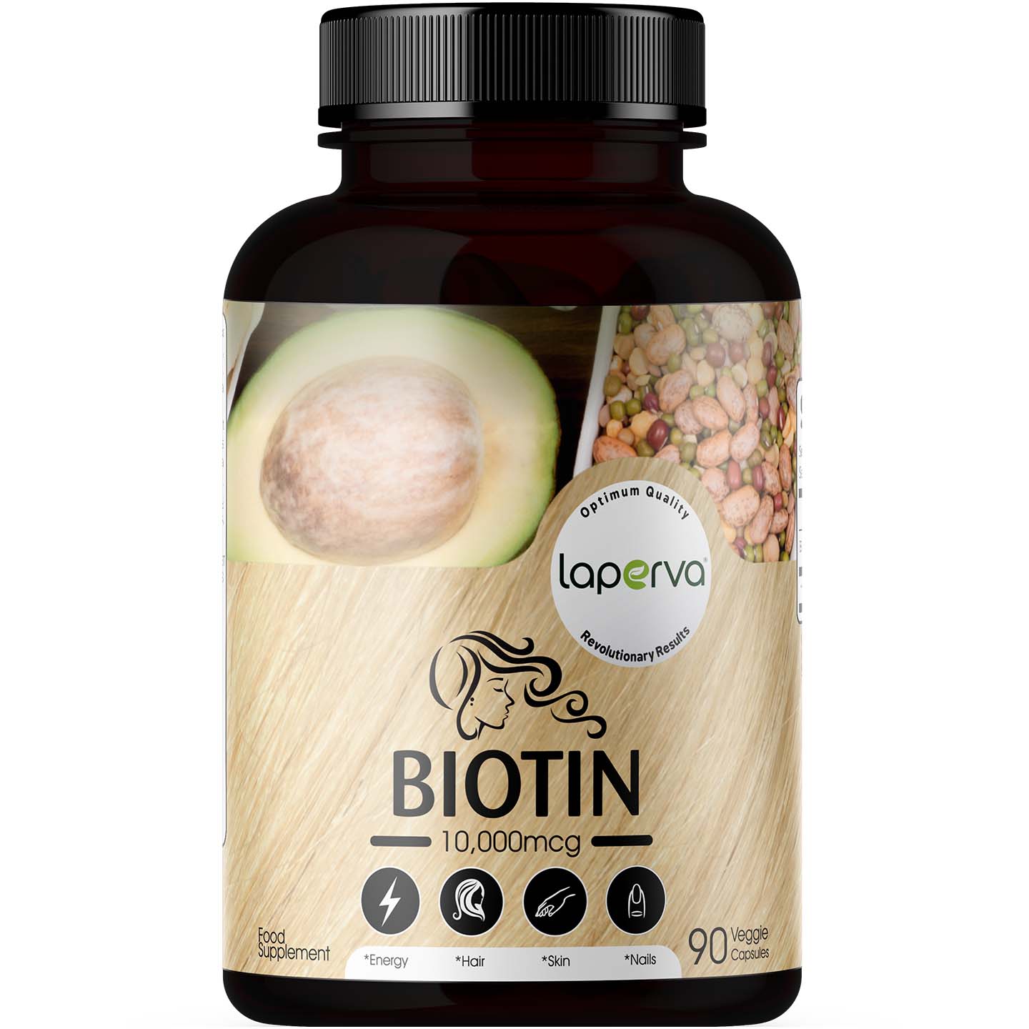 Laperva Biotin, 10000 mcg, 90 Veggie Capsules, Provides Specific Nourishment to Hair, Skin and Nails