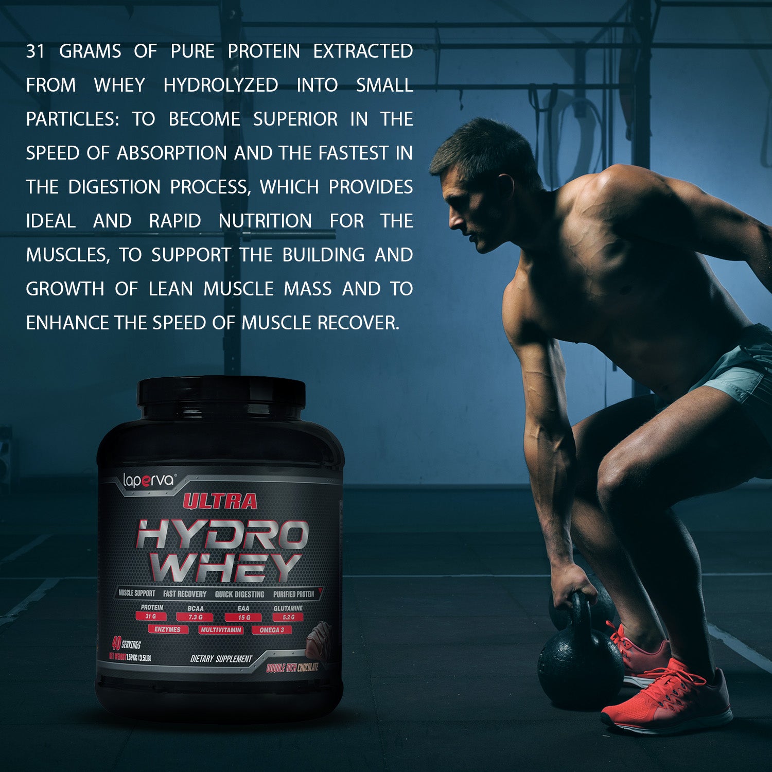 Laperva Ultra Hydro Whey protein, Double Rich Chocolate, 3.5 LB, 31gm Protein Per Serving