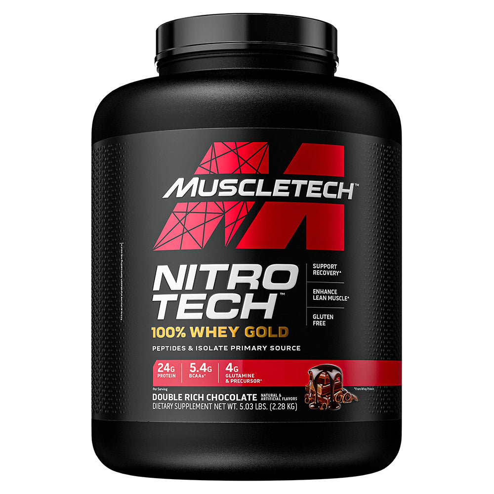 Muscletech Nitro Tech Whey Gold، شوكولاتة غنية مزدوجة، 5 رطل، لبناء المزيد من القوة والعضلات 