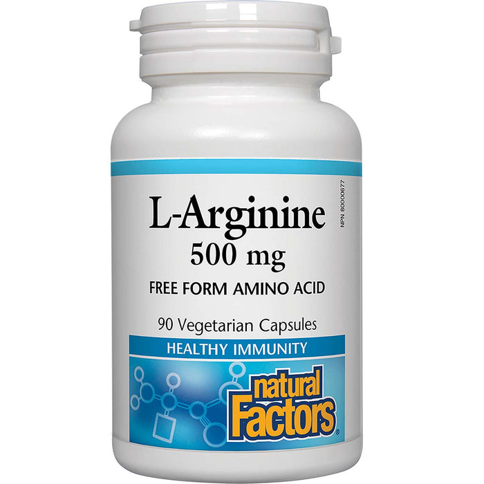 Natural Factors L-Arginine, 90 Vegetable Capsules, 500 mg, Promotes Wound Healing