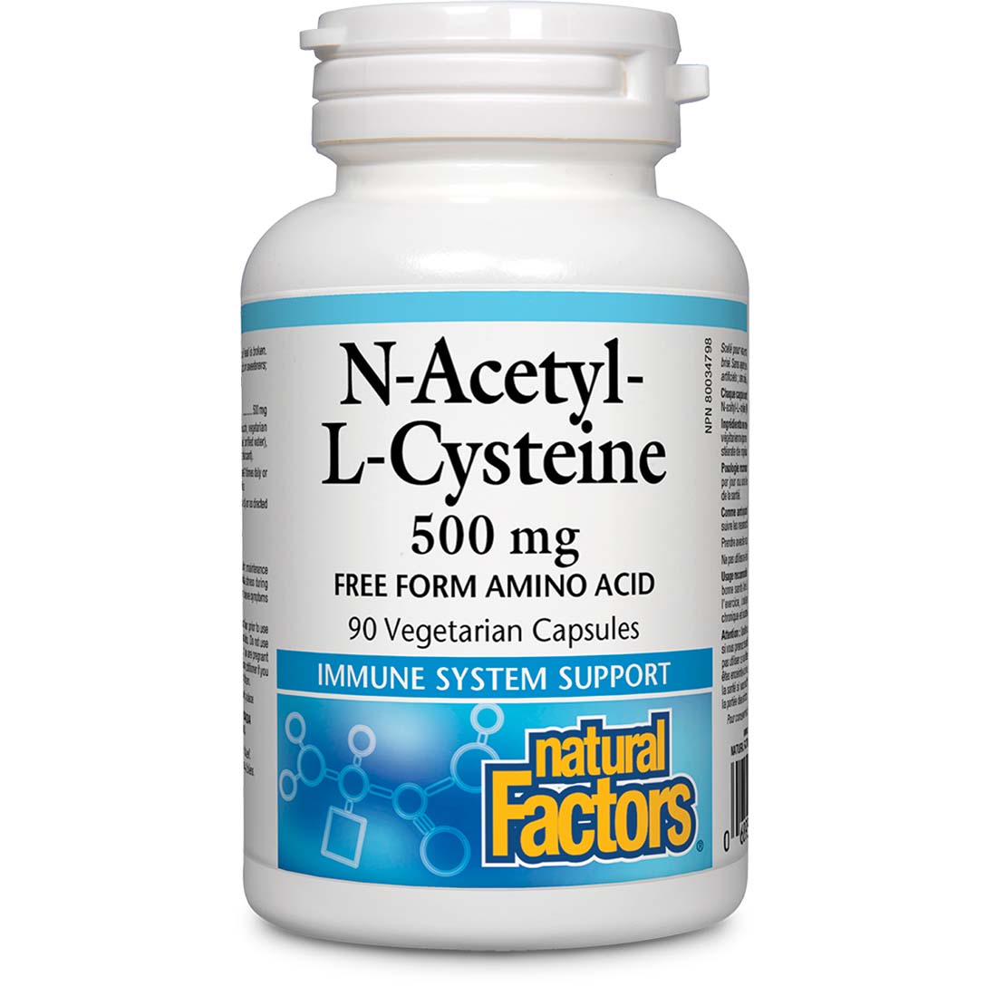 Natural Factors N-Acetyl L-Cysteine, 500 mg, 90 Veggie Capsules, Supports Immune System Health