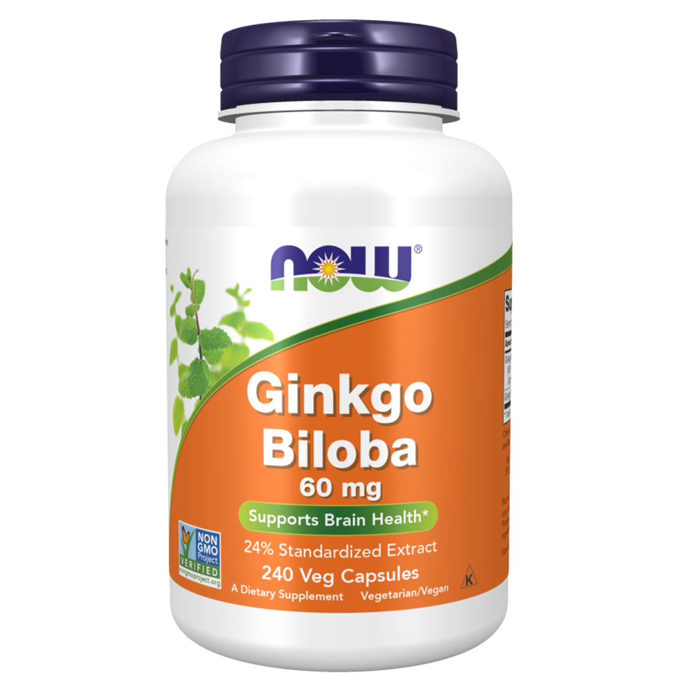 Now Ginkgo Biloba, 240 Capsules, 60 mg, 24% Standardized Extract, Support Brain Health