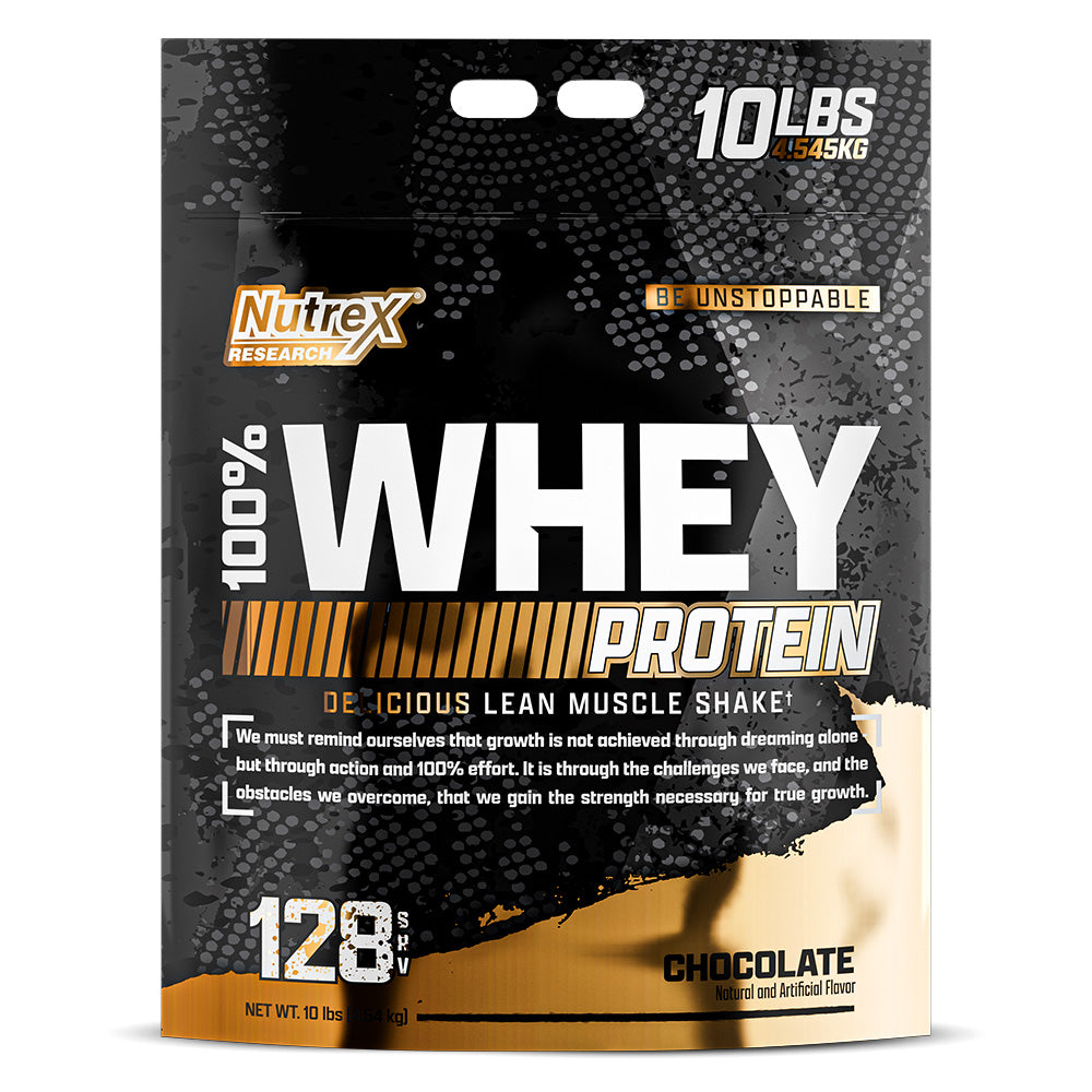 Nutrex Research 100% Whey, Chocolate, 10 LB, يدعم نمو العضلات، يحتوي على 24 جم بروتين 