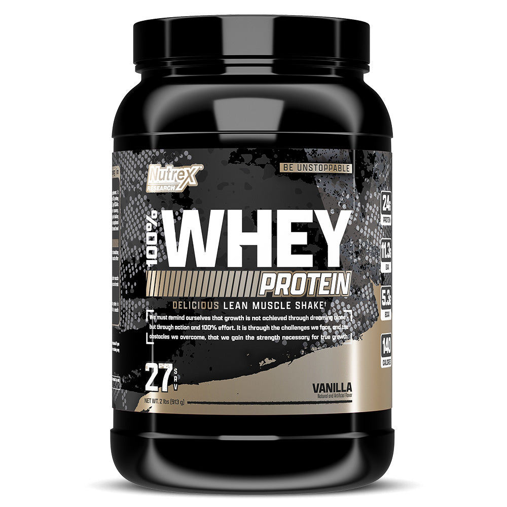 Nutrex Research 100% Whey, Vanilla, 2 LB, Support Muscle Growth, Contains 24 Gm Protein