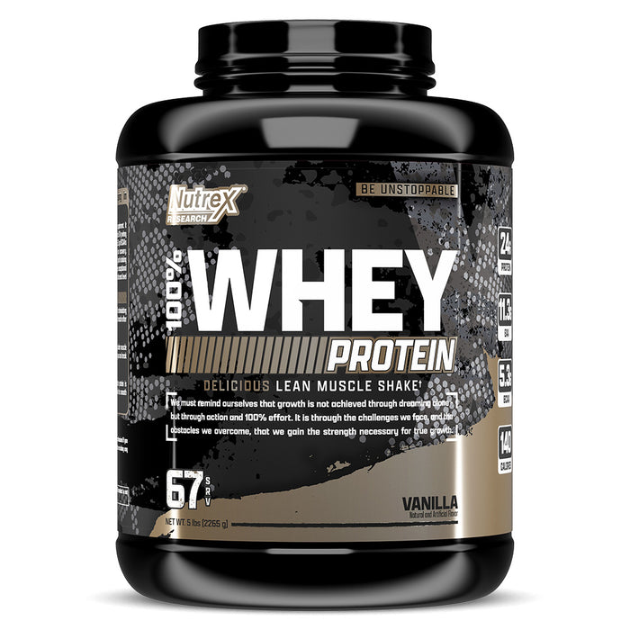 Nutrex Research 100% Whey, Vanilla, 5 LB, Support Muscle Growth, Contains 24 Gm Protein