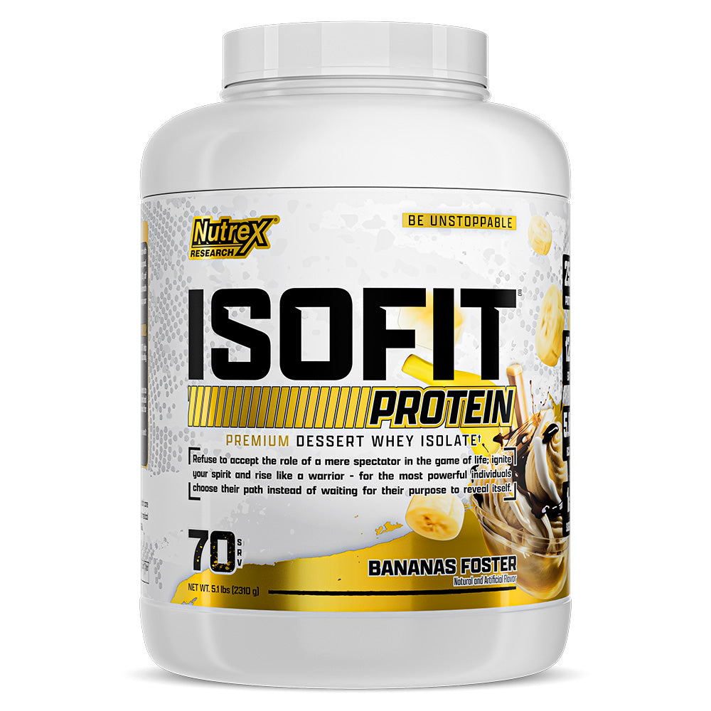 Nutrex Research Isofit، Banana Foster، 5 رطل، يدعم اكتساب العضلات، يحتوي على 25 جرامًا من البروتين 