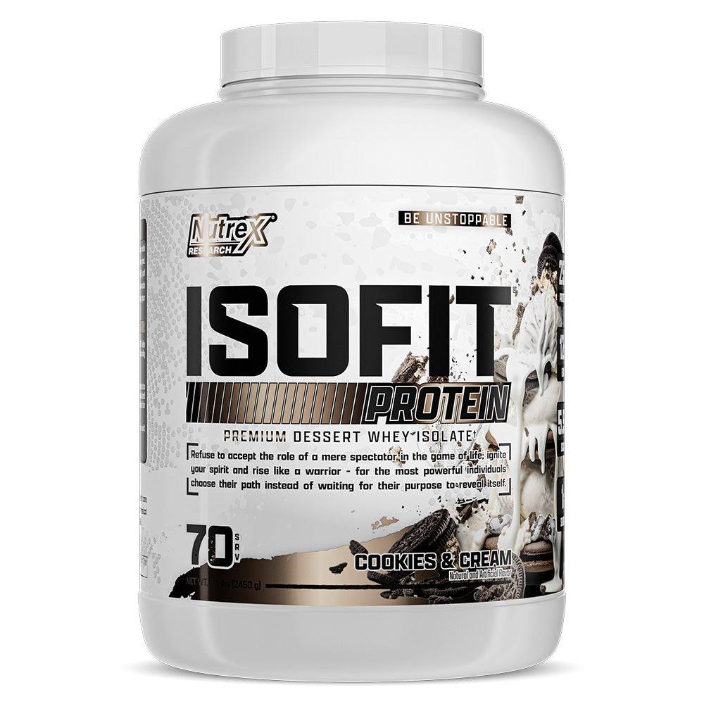 Nutrex Research Isofit، كوكيز وكريمة، 5 رطل، يدعم اكتساب العضلات، يحتوي على 25 جرامًا من البروتين 