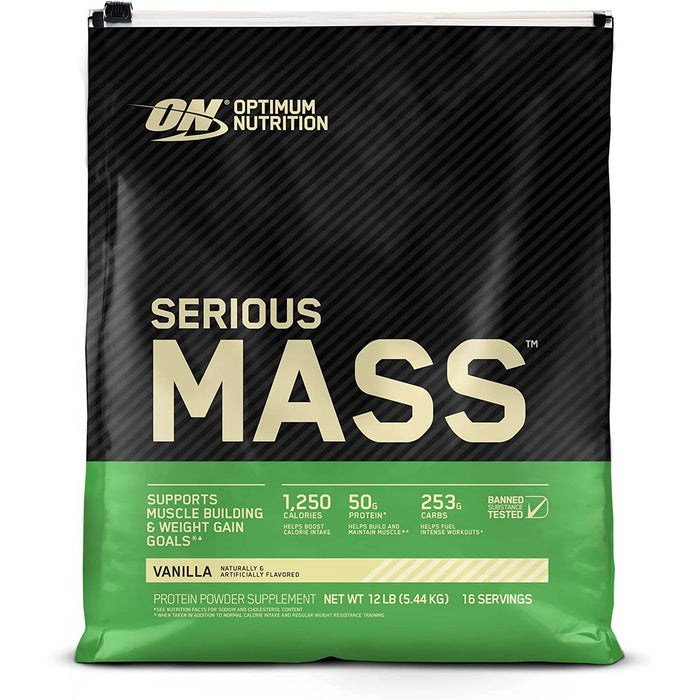 Optimum Nutrition Serious Mass, Vanilla, 12 LB, 1,250 CALORIES, 50g Protein Blend