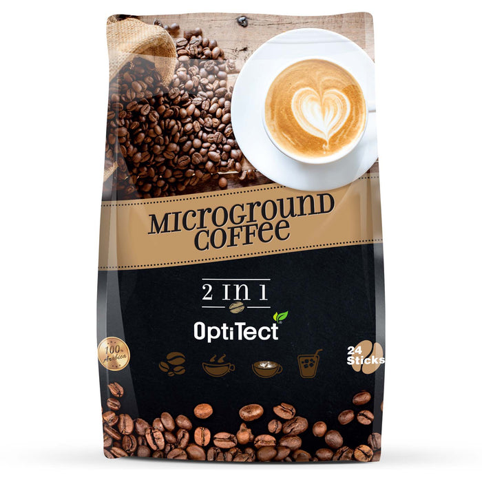 Optitect Arabica Microground Coffee 2 in 1, 24 Stick Packs, suitable for diet