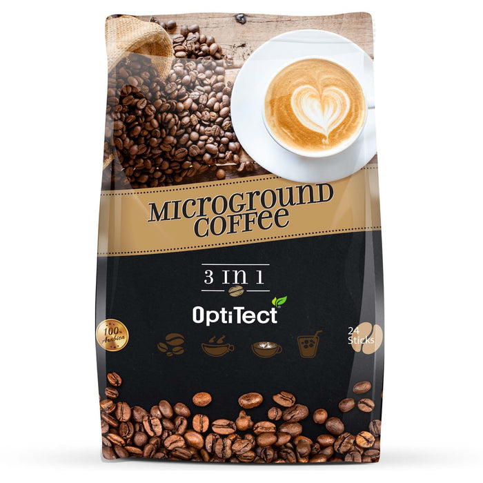 Optitect Arabica Microground Coffee 3 in 1, 24 Stick Packs, it is suitable for diet