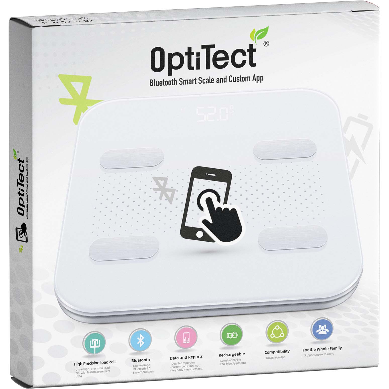 Optitect Smart Scale, White, Measure Fat Percentage and Muscle Mass, The Ratio of Protein