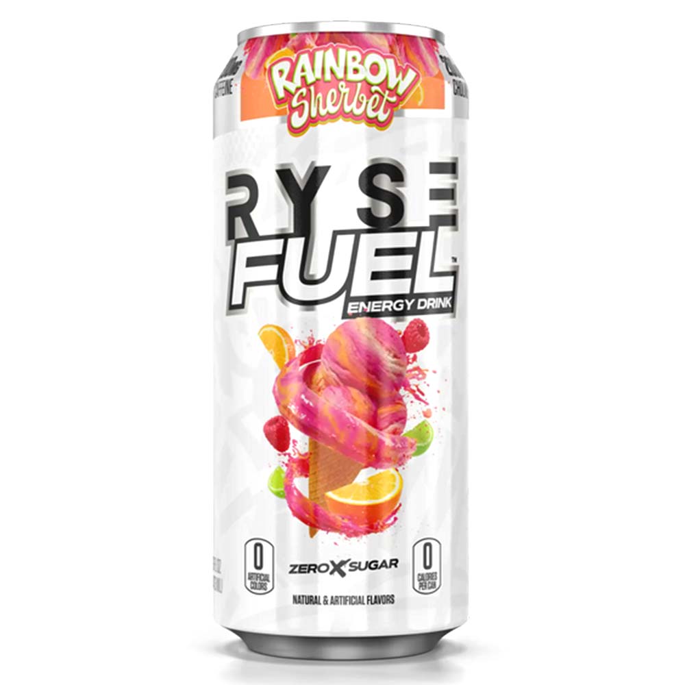 RYSE Fuel Energy Drink, Rainbow Sherbet, 1 Can, 200mg Natural Caffeine