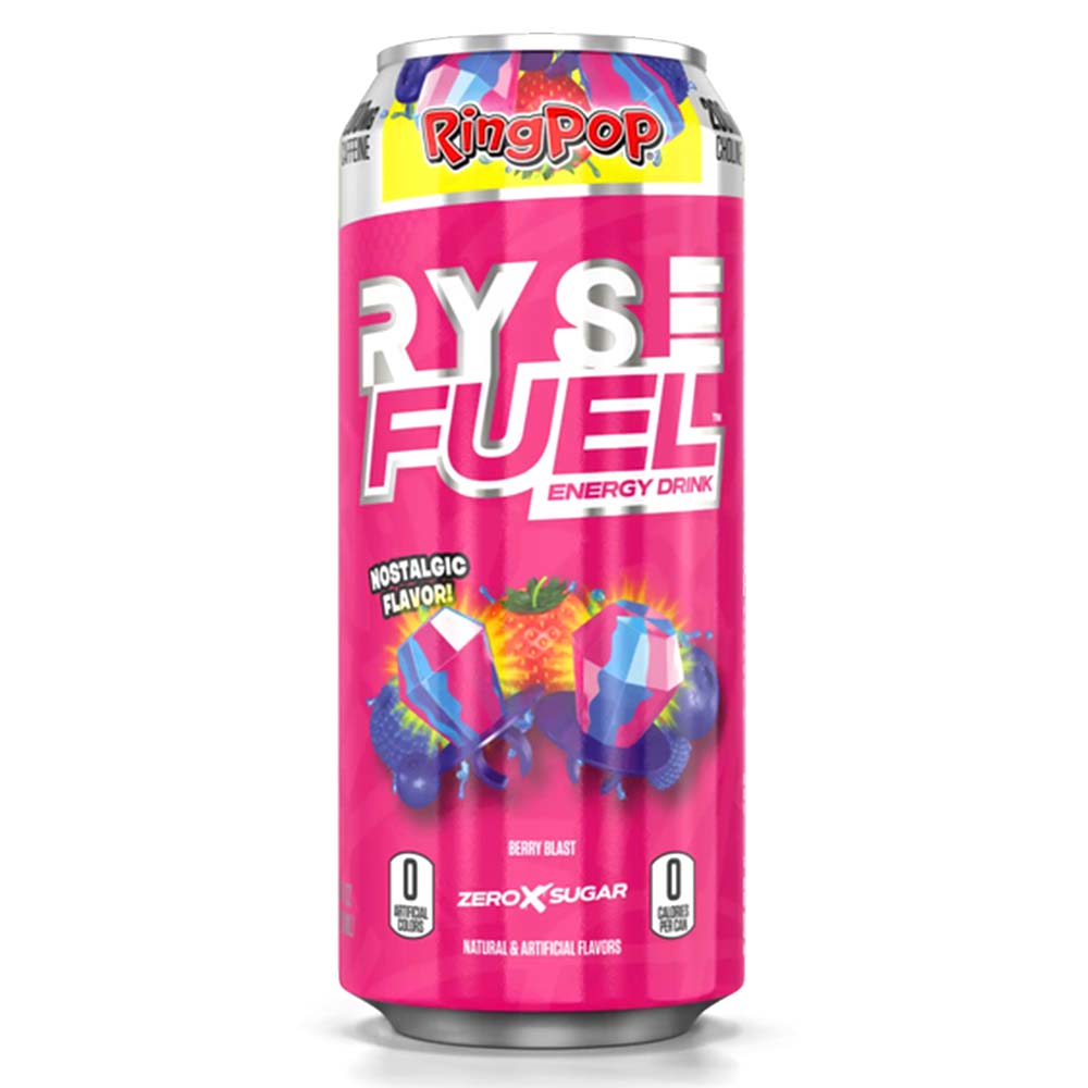 RYSE Fuel Energy Drink, Ring Pop Berry Blast, 1 Can, 200mg Natural Caffeine