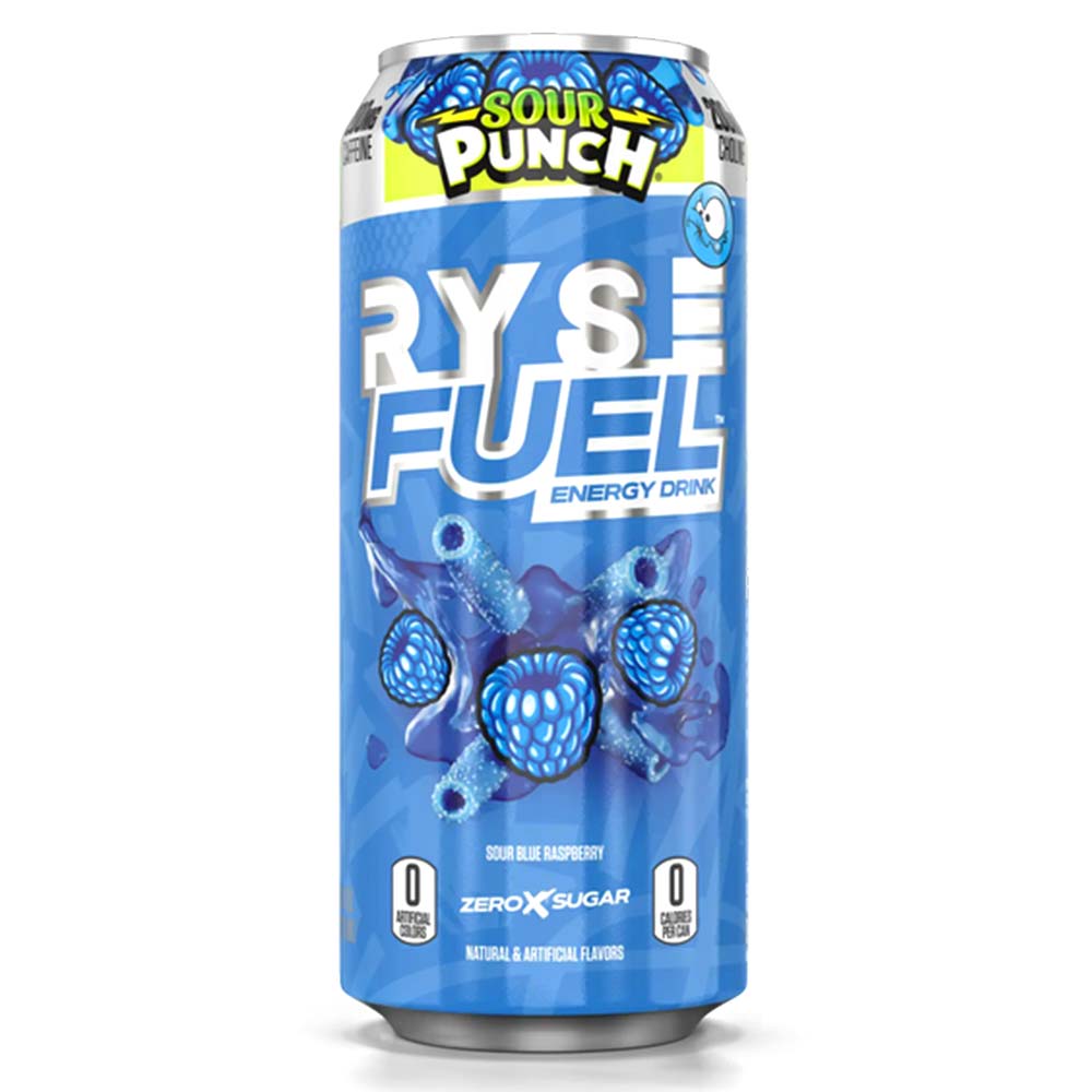 RYSE Fuel Energy Drink, Sour Punch Blue Raspberry, 1 Can, 200mg Natural Caffeine