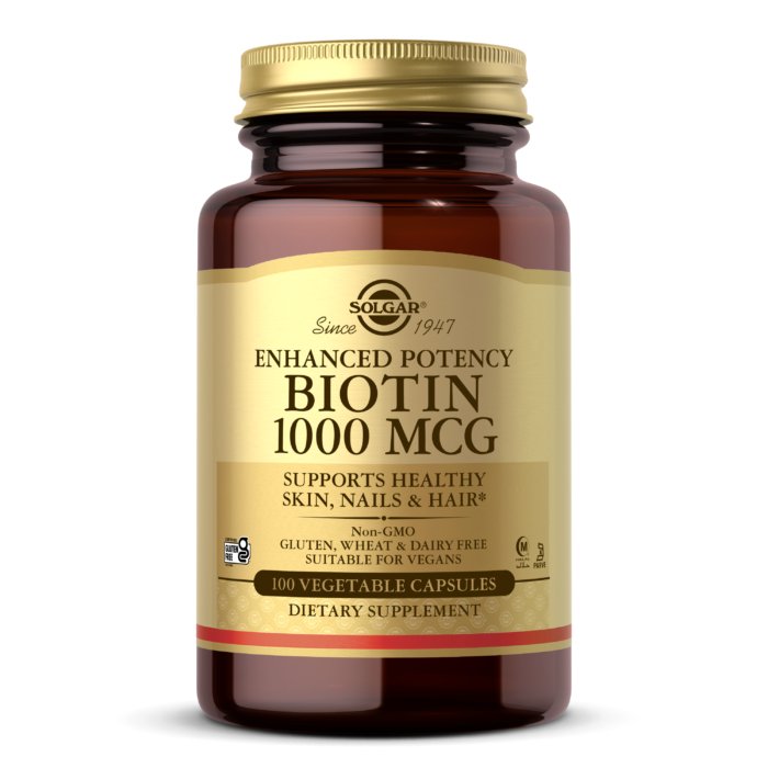 Solgar Biotin, 100 Vegetable Capsules, 1000 mcg, Supports Energy Production