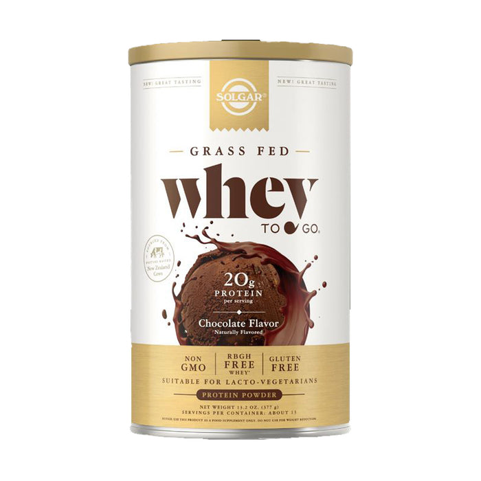 Solgar Grass Fed Whey to Go, Chocolate, 377g, 20 Grams of Grass-fed Protein