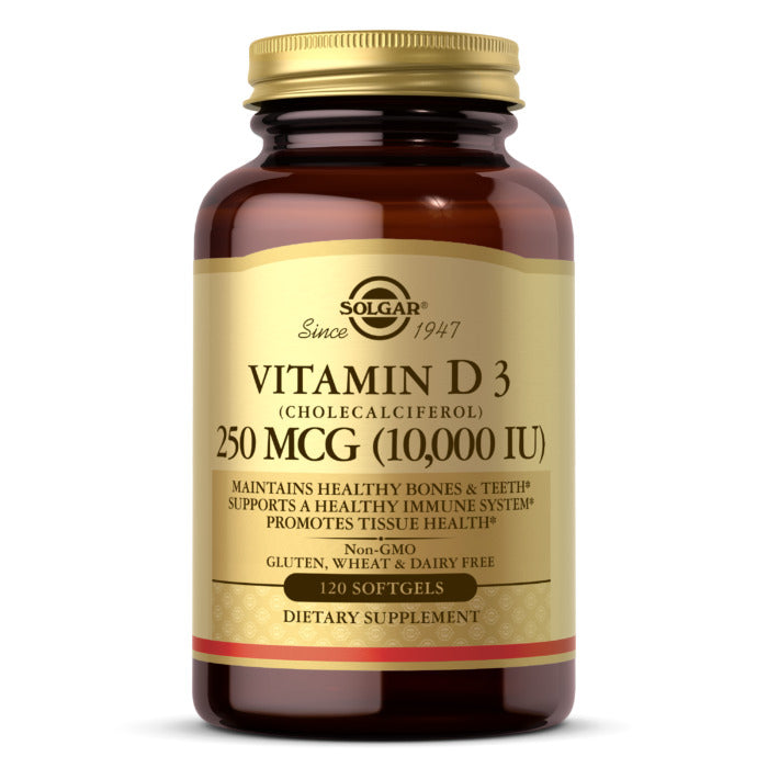 Solgar Vitamin D3 (Cholecalciferol), 250 mcg 10,000 IU, 120 Softgels, Promote Calcium Absorption