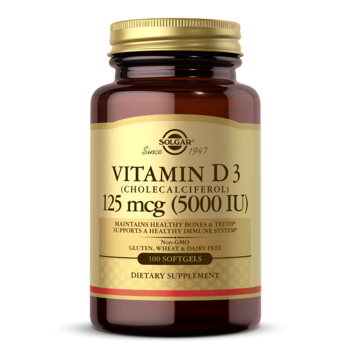 Solgar Vitamin D3 (Cholecalciferol), 5000 IU, 100 Softgels, Promote Calcium Absorption