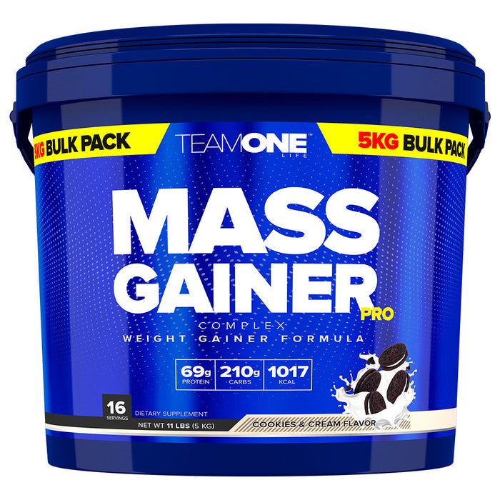 Team One Life Mass Gainer Pro, Cookies and Cream, 5 KG, Rich in Calories