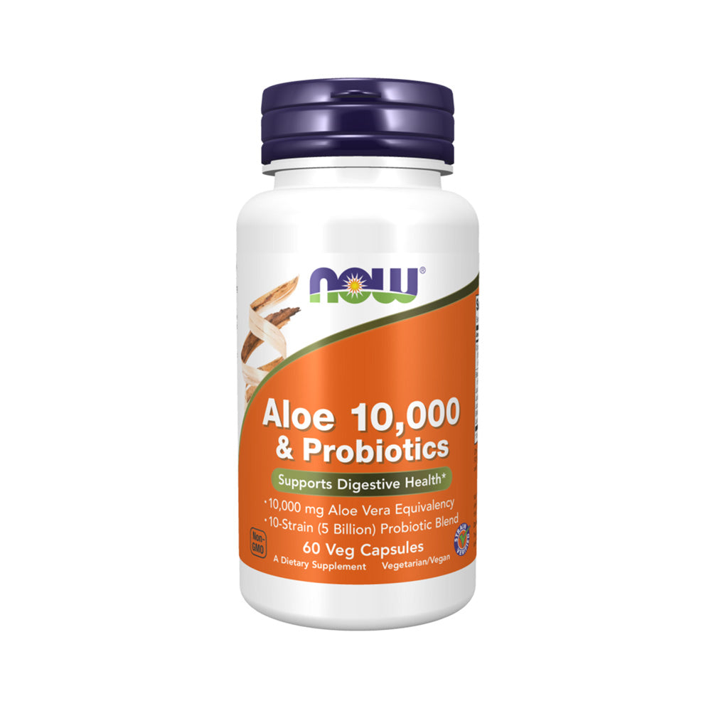 Now Aloe And Probiotics, 60 Veggie Capsules, 10,000 mg Aloe Vera Equivalency