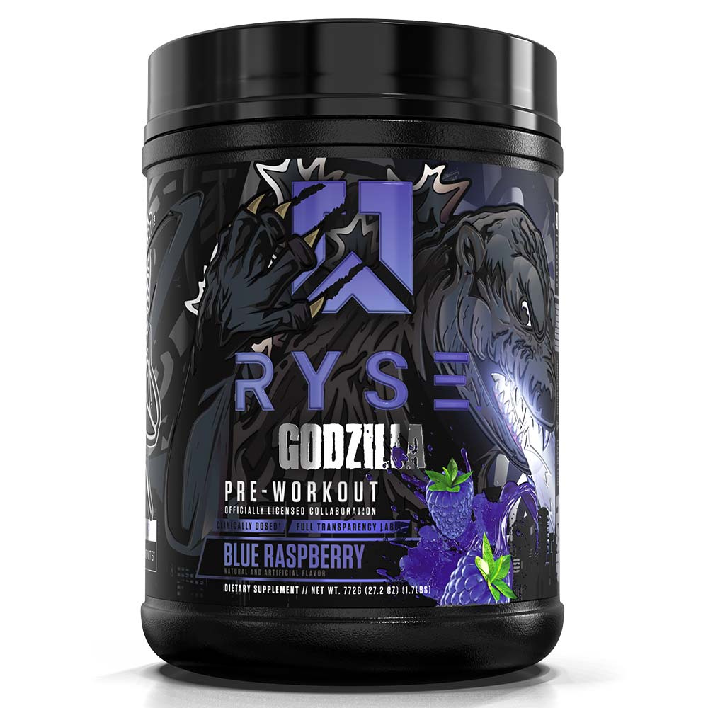 RYSE Godzilla Pre Workout, Blue Raspberry, 1.7 LB, Pump & Energy, Strength & Focus