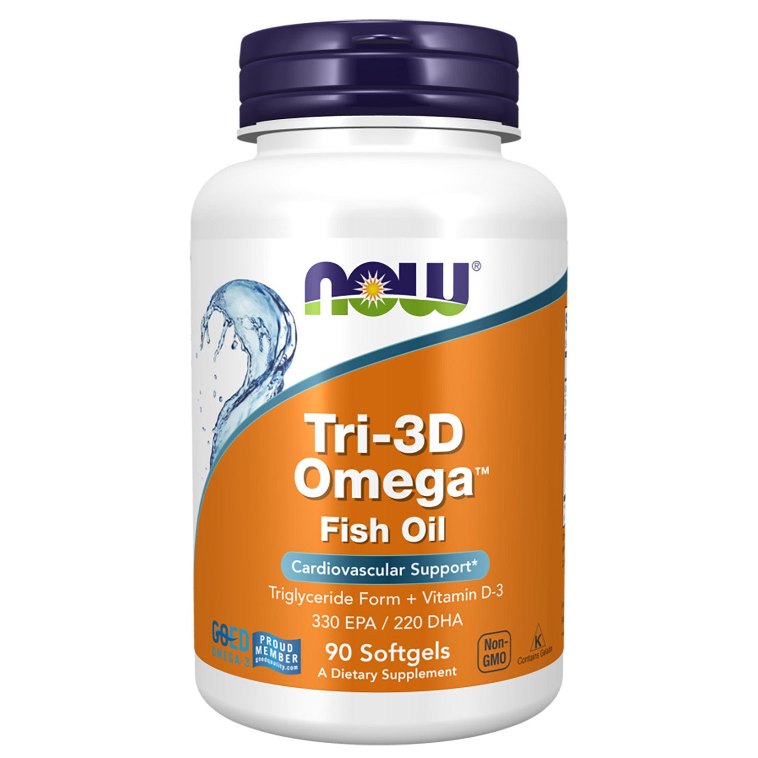 Now Tri-3D Omega 3 Fish Oil, 90 Softgels, Improve Blood Lipid Profile, Improve cholesterol levels