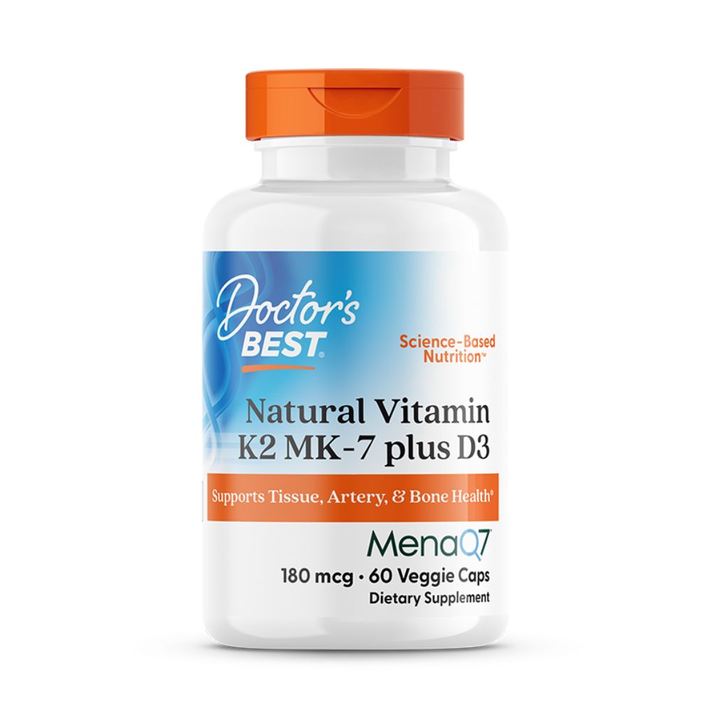 Doctor's Best Natural Vit K2 Mk-7 Plus D3, 60 Veggie Capsules, Support Bone Health