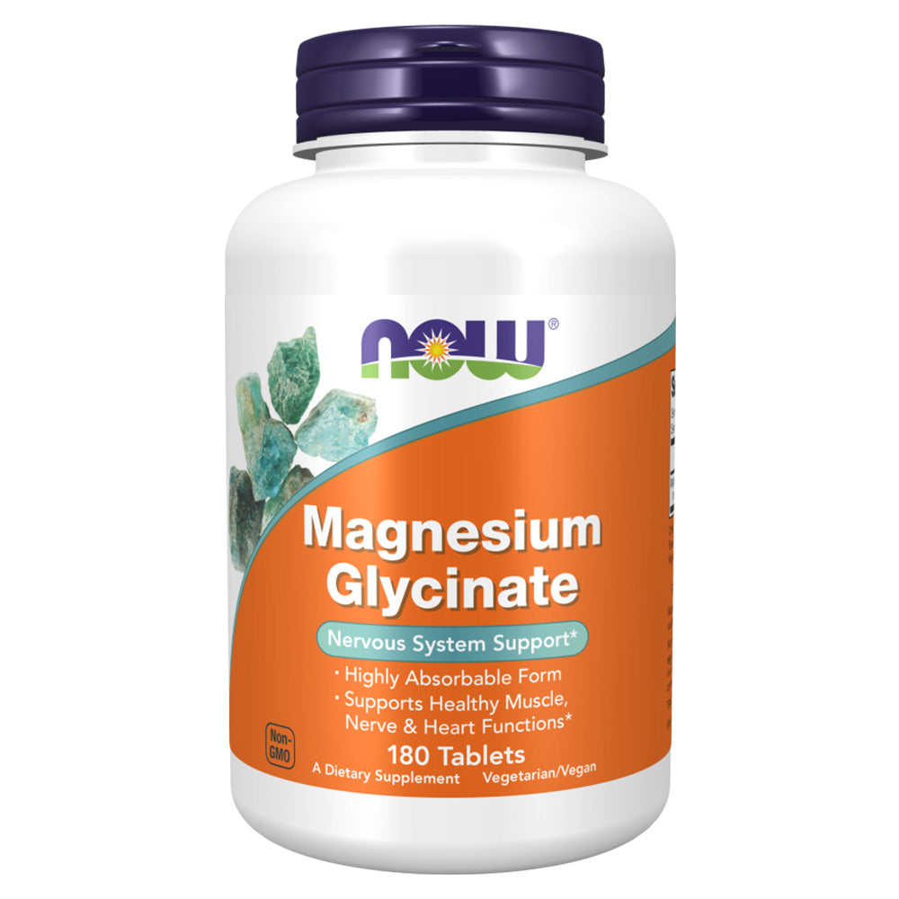 Now Magnesium Glycinate, 180 Tablets, 200 mg, Highly Absorbable Form, Supports Healthy Muscle, Nerve & Heart Functions