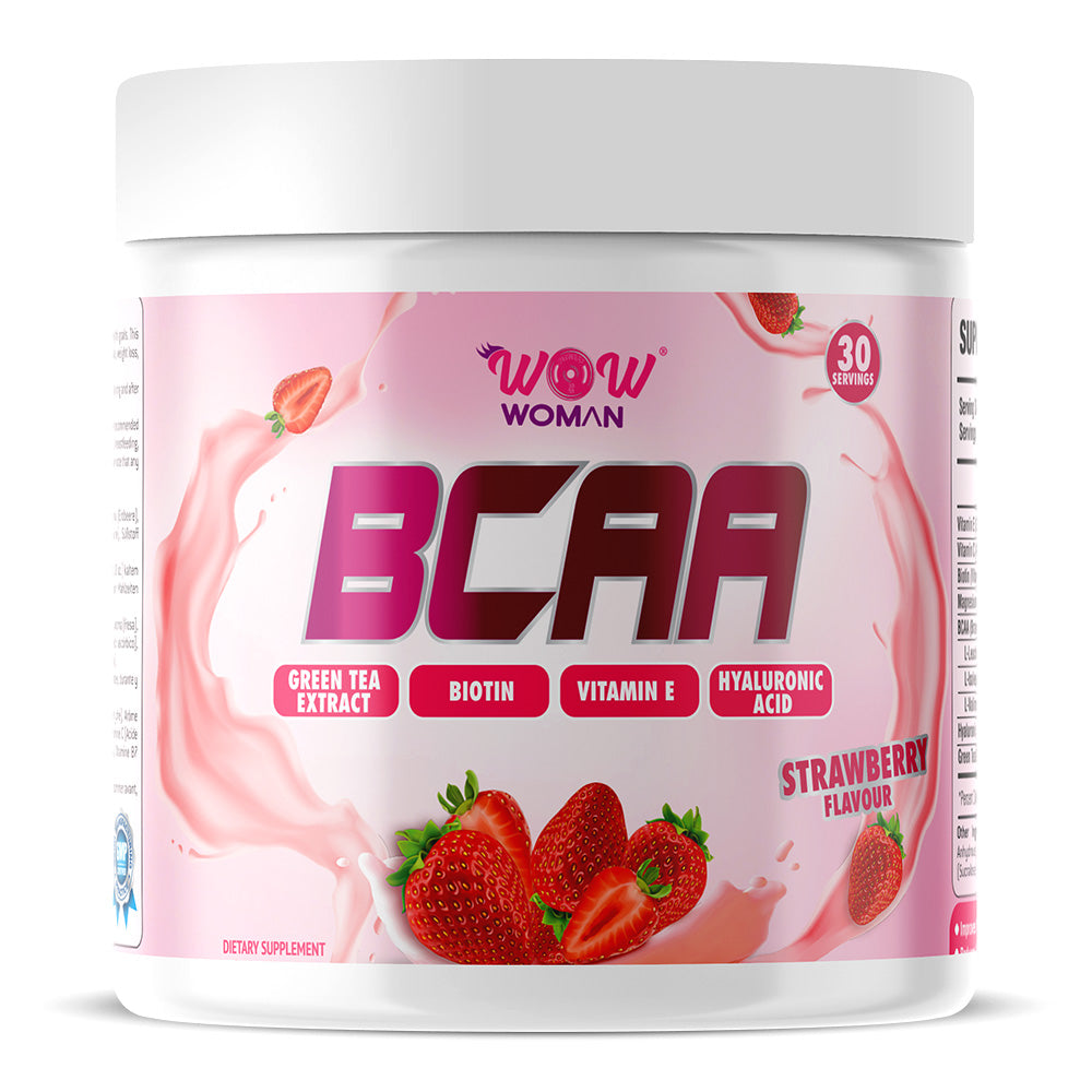 Wow Woman Bcaa, Strawberry, 30, Improves Muscle Recovery, Supports Healthy Hair, Skin, And Nails