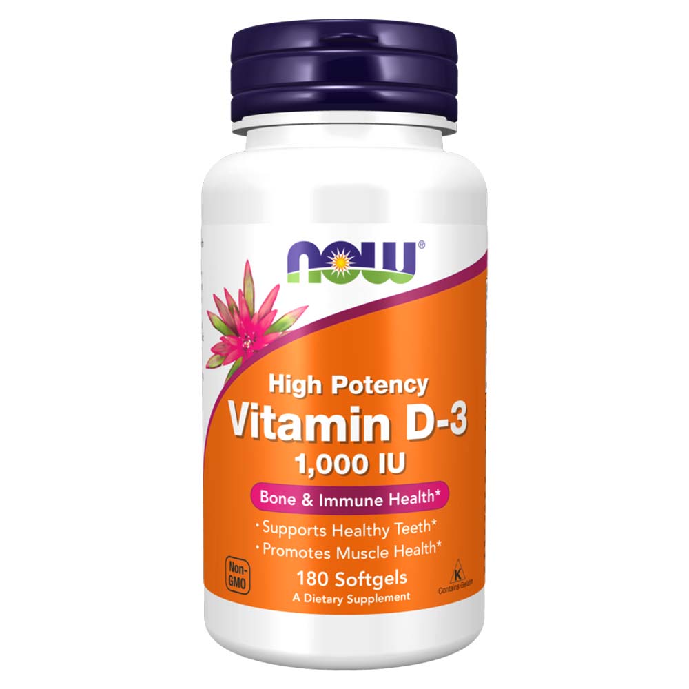 Now Vitamin D3, 180 Softgels, 1000 IU, High Potency, Helps Maintain Strong Bones