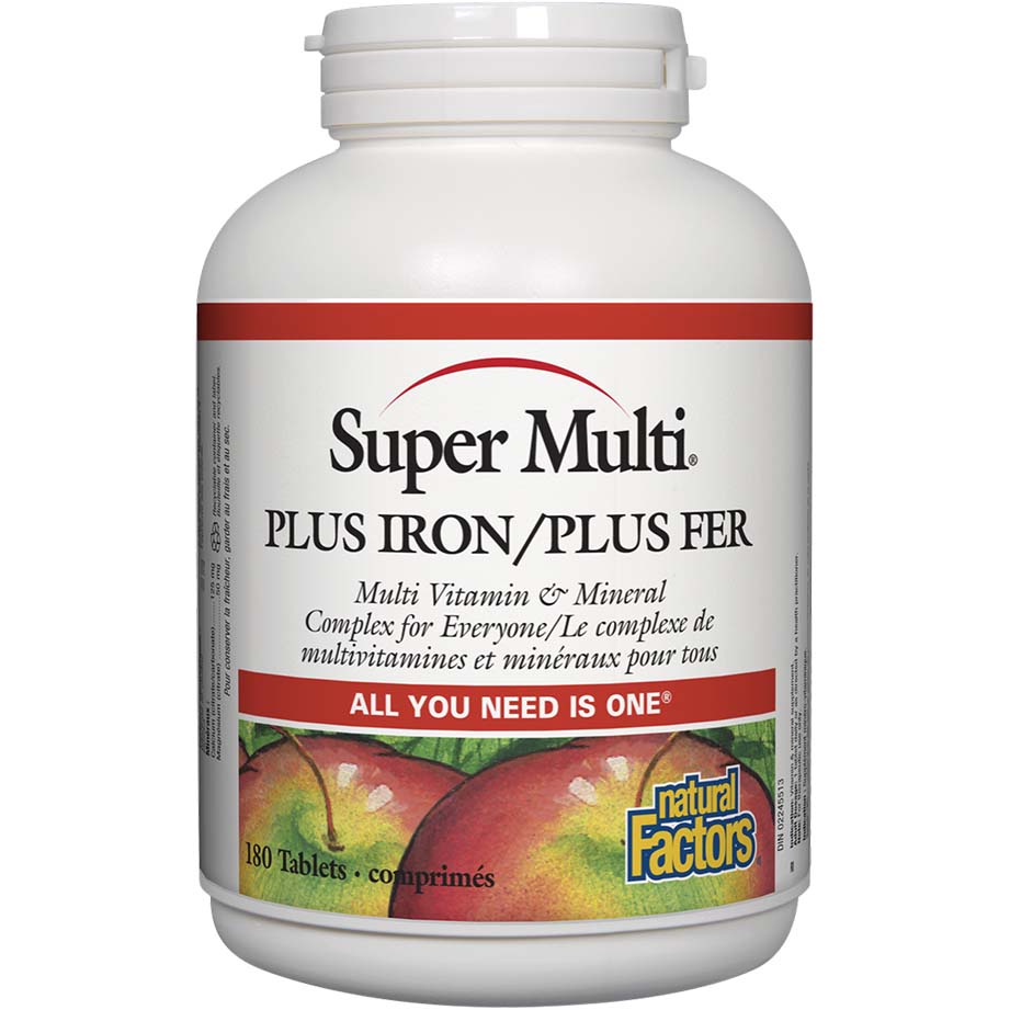 Natural Factors Super Multi Plus Iron, 180 Tablets, Helps your Body Deal with Stress, Boosts Immune System Function