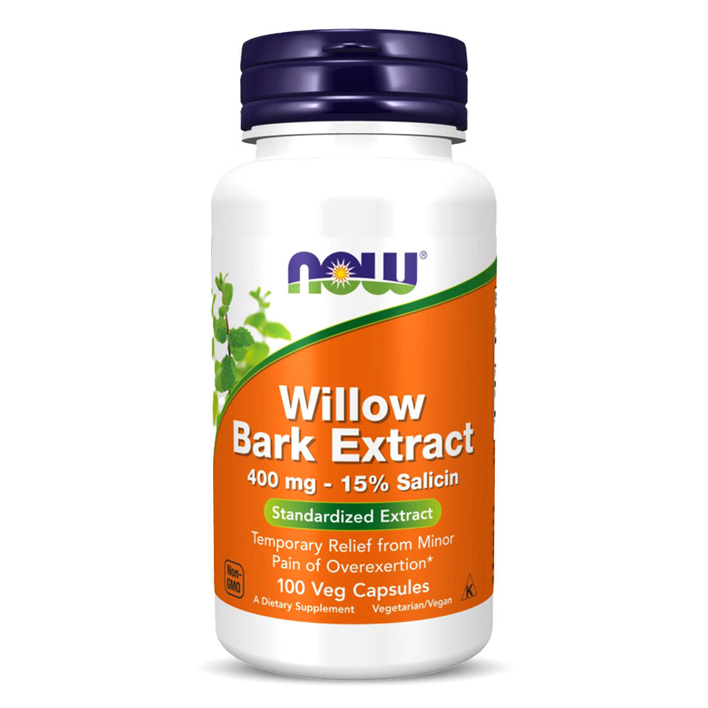 Now Willow Bark Extract, 100 Capsules, 400 mg, 15% Salicin, Temporary Relief from Minor Pain of Overexertion