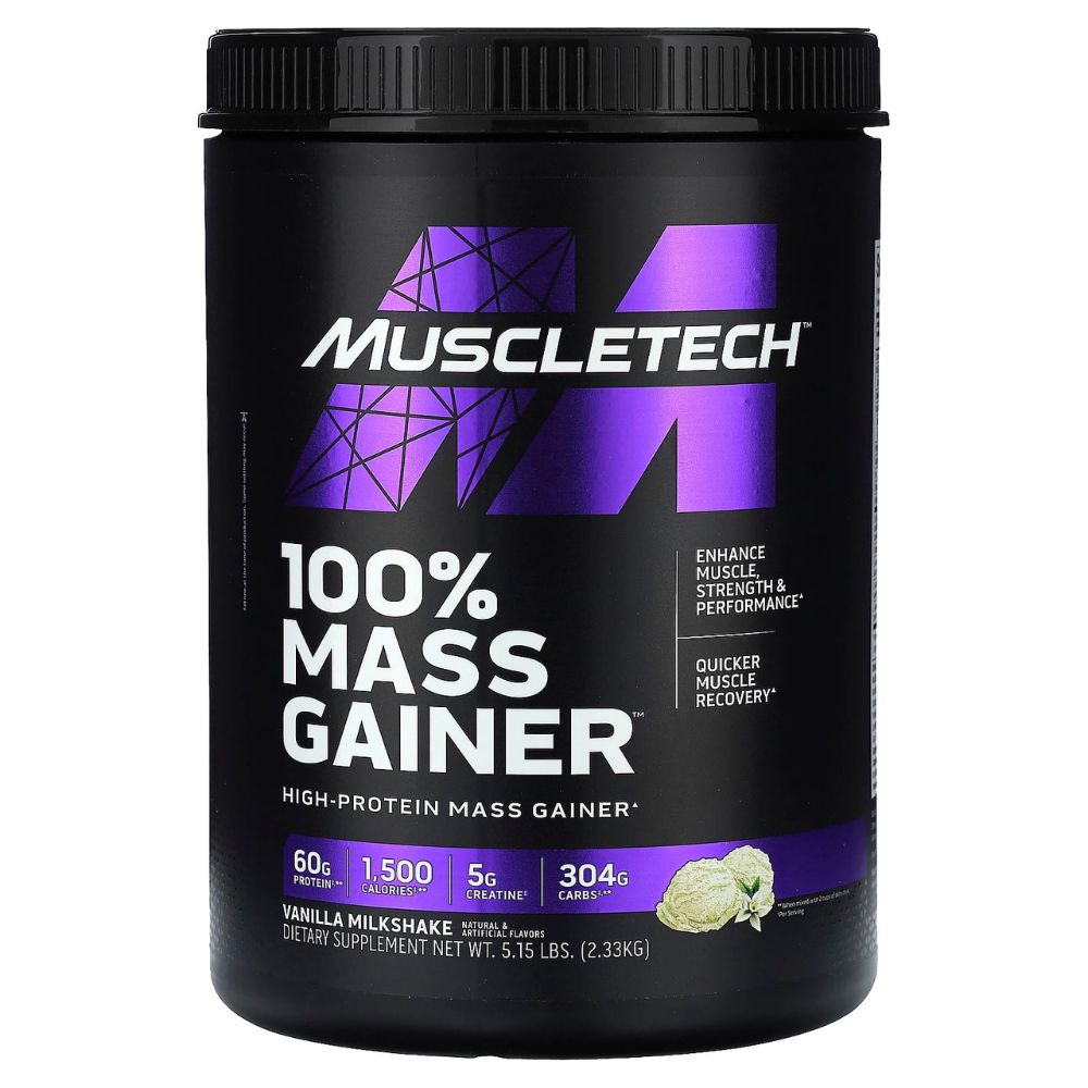 Muscletech 100% Mass Gainer, Vanilla Milkshake, 5.15 LB, 60 g Protein Per Serving