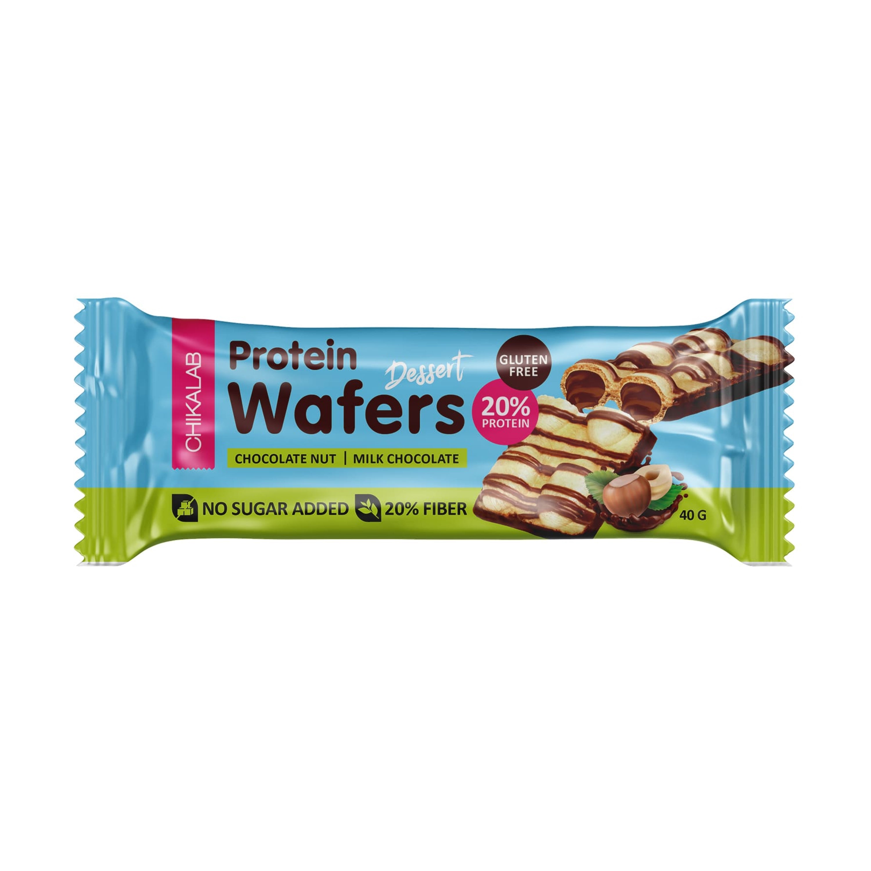 Chikalab Protein Wafer, Chocolate Dessert, 1 Bar, 20% Protein, Gluten Free