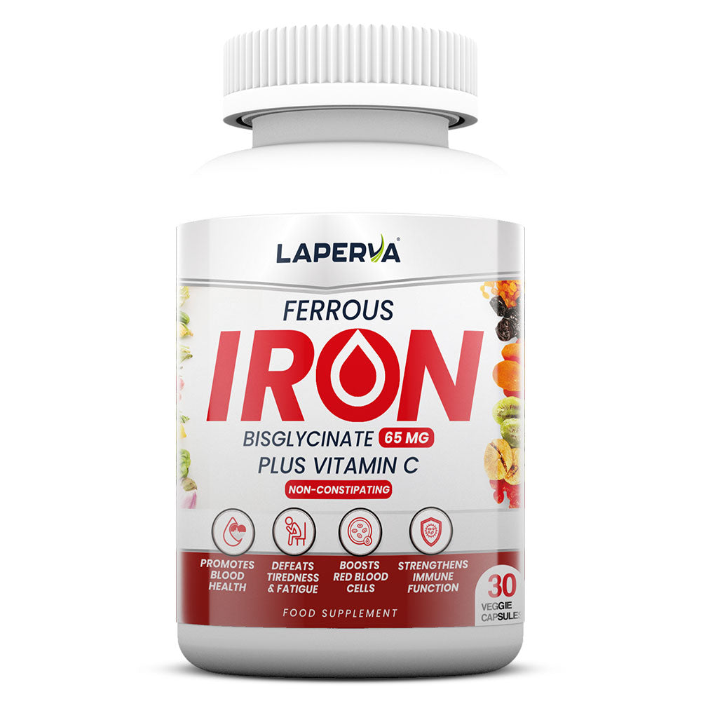 Laperva Ferrous Iron Bisglycinate Plus Vitamin C, 30 Veggie Capsules, Promotes Blood Health
