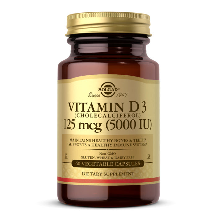 Solgar Vitamin D3 (Cholecalciferol), 5000 IU, 60 Vegetable Capsules, Promote Calcium Absorption