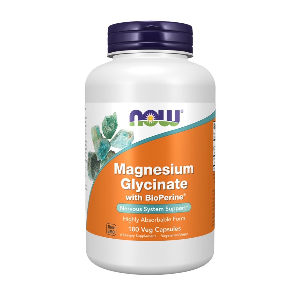Now Magnesium Glycinate With Bioperine, 180 Veggie Capsules, Supports Energy Production & Metabolism