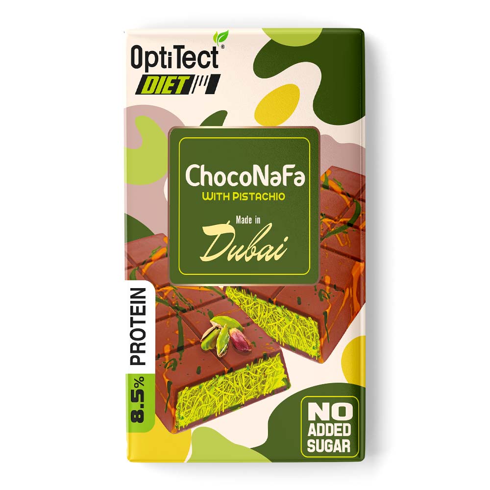 Optitect Diet Choconafa Dubai chocolate With Pistachio, 100 Gm, 8.5% PROTEIN