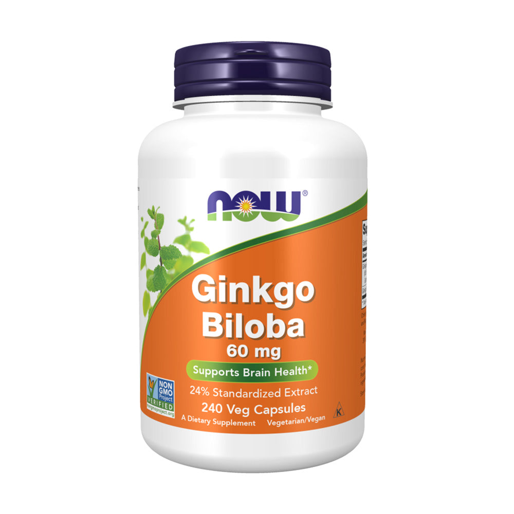 Now Ginkgo Biloba, 240 Capsules, 60 mg, 24% Standardized Extract, Support Brain Health