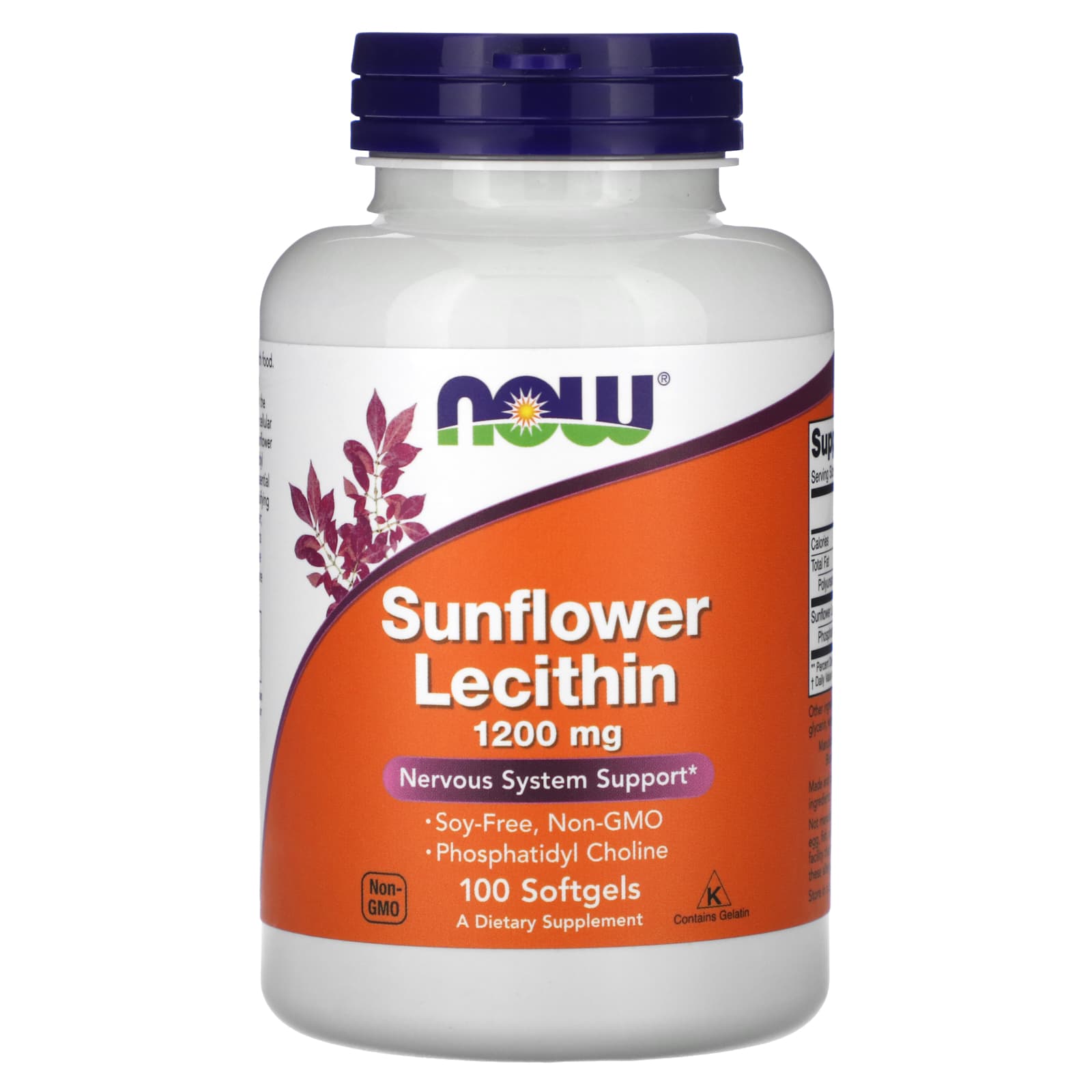 Now Sunflower Lecithin, 100 Softgels, 1200 mg, Supports Nervous System