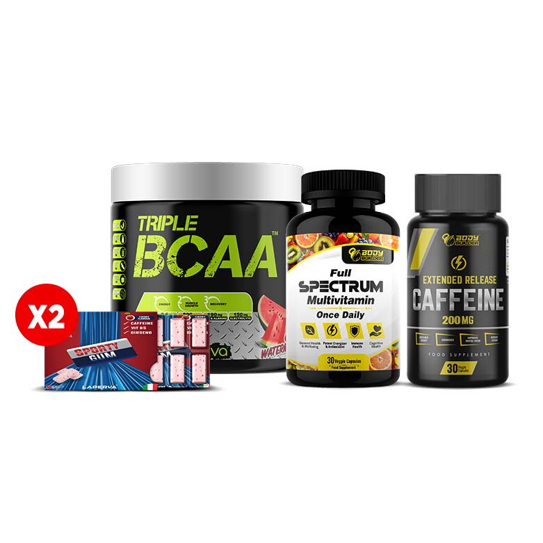 LAPERVA TRIPLE BCAA , SPORTY GUM , BODY BUILDER FULL SPECTRUM MULTIVITAMIN , EXTENDED RELEASE CAFFEINE