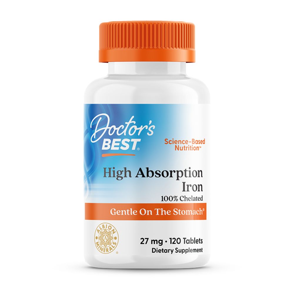 Doctor's Best High Absorption Iron, 27 mg, 120 Tablets, Supports Cellular Production