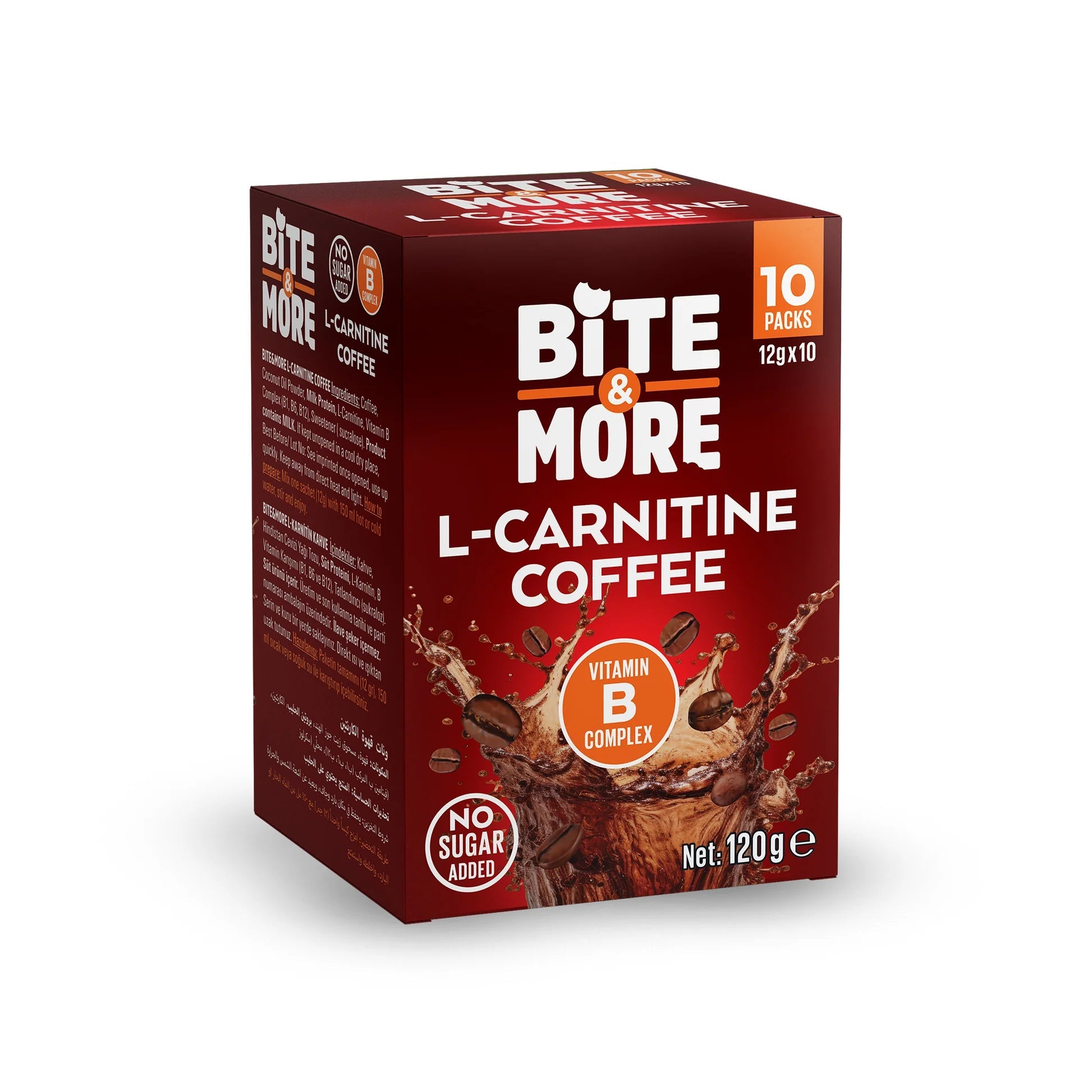 Bite & More L-carnitine Coffee Vit B, 10 sachets, Sugar-free L-carnitine Coffee