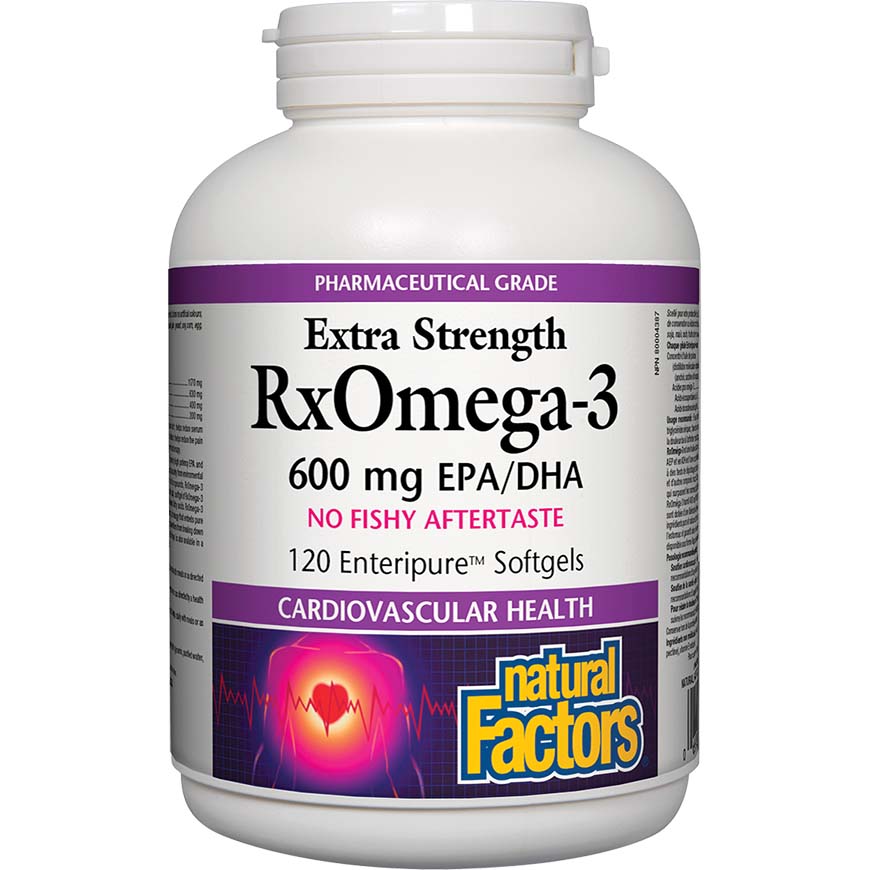 Natural Factors Extra Strength RxOmega-3, 600 mg, 120 Softgels, Supports Cardiovascular Health & Brain
