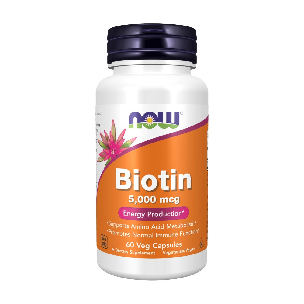 Now Biotin, 60 Veggie Capsules, 5000 mcg, Improves Skin Health, Supports Energy Production
